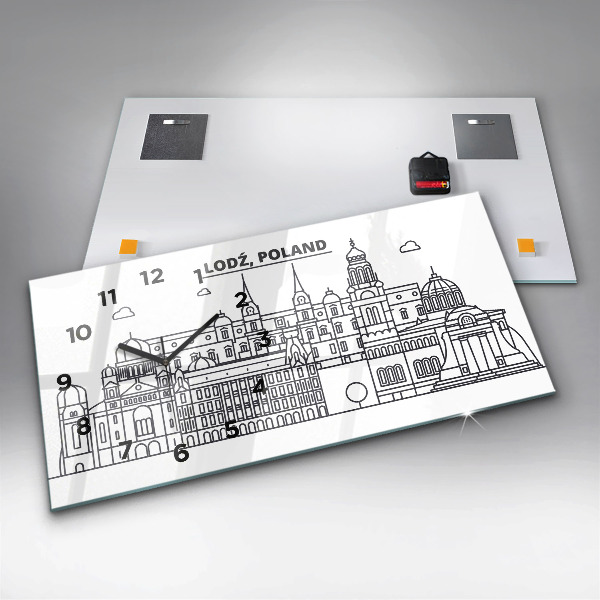 Horizontal wall clock Lodz architecture panorama