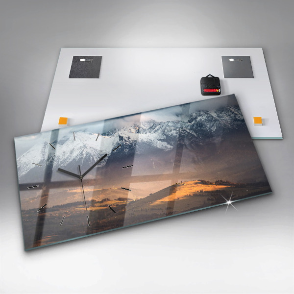 Horizontal wall clock Tatra Mountains in winter mountain panorama