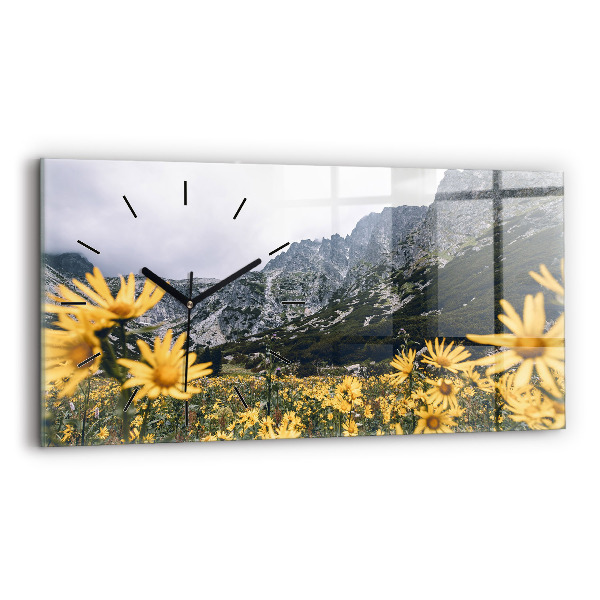 Horizontal wall clock Meadow flowers in the mountains