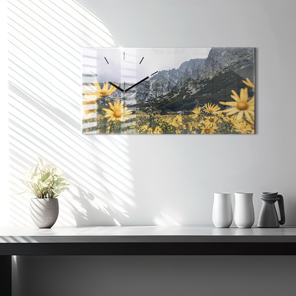 Horizontal wall clock Meadow flowers in the mountains