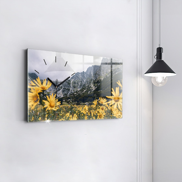 Horizontal wall clock Meadow flowers in the mountains