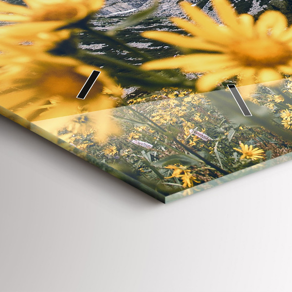 Horizontal wall clock Meadow flowers in the mountains