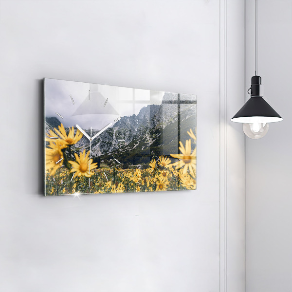 Horizontal wall clock Meadow flowers in the mountains