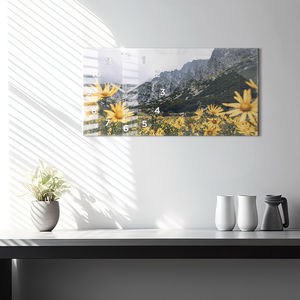Horizontal wall clock Meadow flowers in the mountains