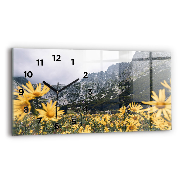 Horizontal wall clock Meadow flowers in the mountains