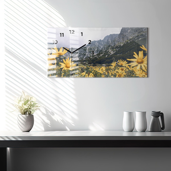 Horizontal wall clock Meadow flowers in the mountains
