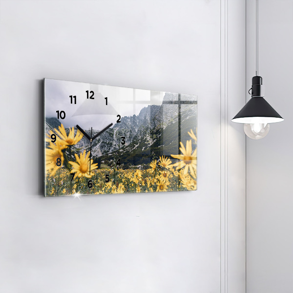 Horizontal wall clock Meadow flowers in the mountains