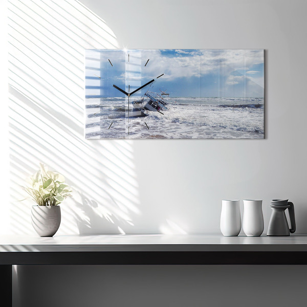Horizontal wall clock Sunken watercraft