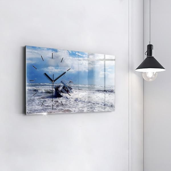Horizontal wall clock Sunken watercraft