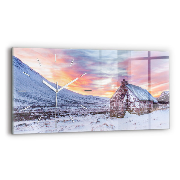 Horizontal wall clock Cottage in the mountains
