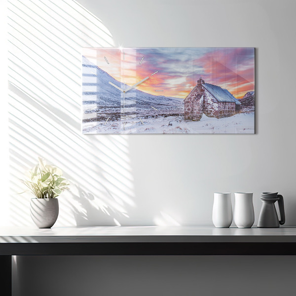 Horizontal wall clock Cottage in the mountains