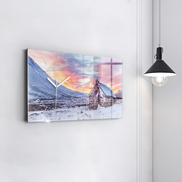 Horizontal wall clock Cottage in the mountains