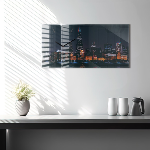 Horizontal wall clock Chicago Cityscape