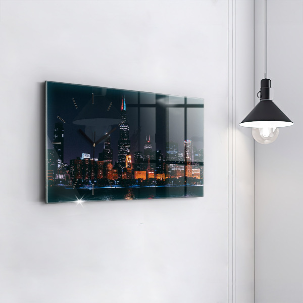 Horizontal wall clock Chicago Cityscape