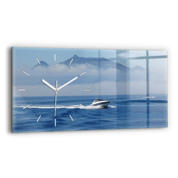 Horizontal wall clock A boat floating on the ocean