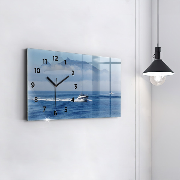 Horizontal wall clock A boat floating on the ocean
