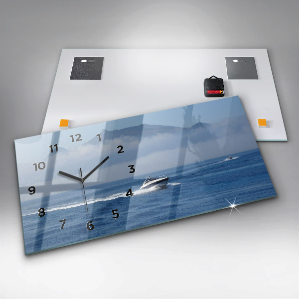 Horizontal wall clock A boat floating on the ocean