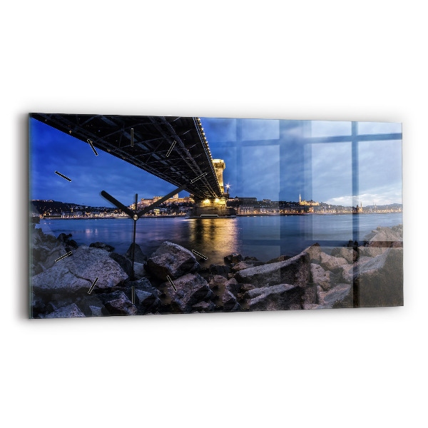 Horizontal wall clock Rocky shore under the bridge