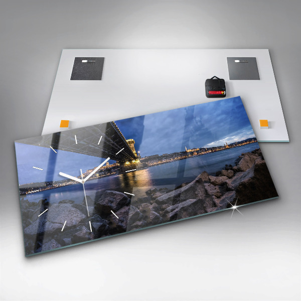 Horizontal wall clock Rocky shore under the bridge