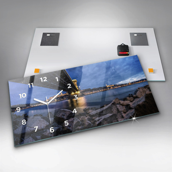 Horizontal wall clock Rocky shore under the bridge