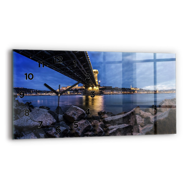 Horizontal wall clock Rocky shore under the bridge