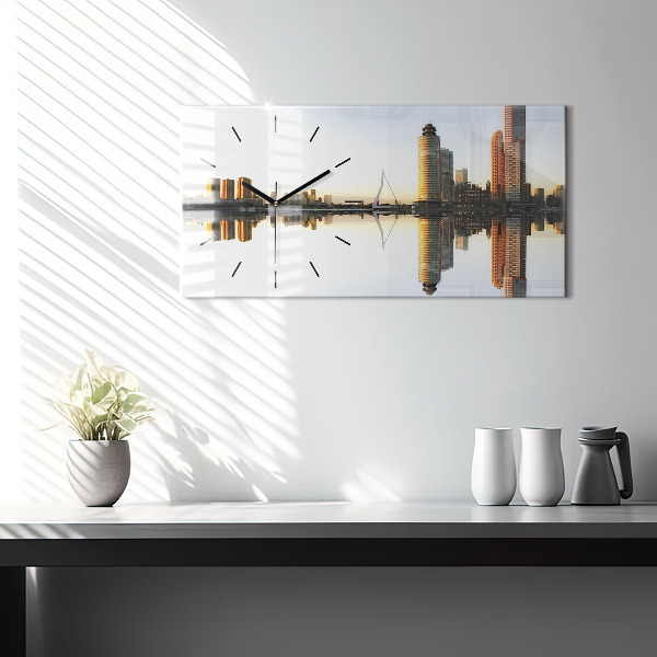 Horizontal wall clock A city on the river