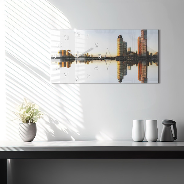 Horizontal wall clock A city on the river