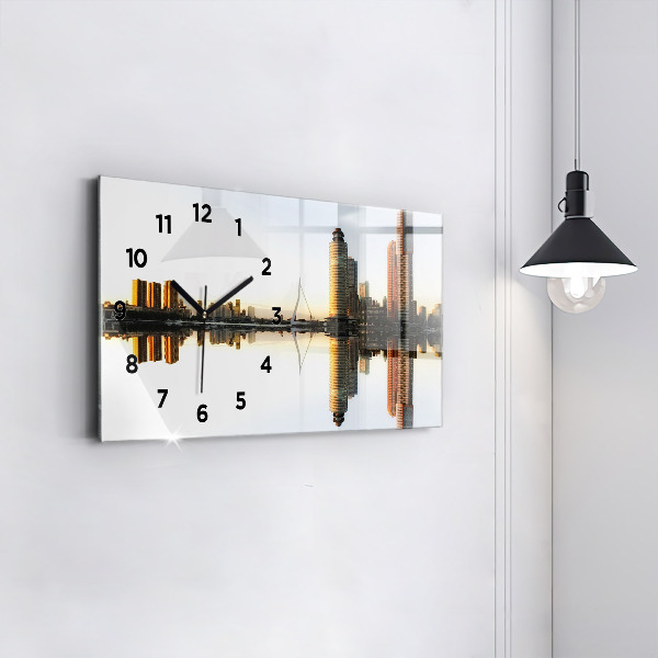 Horizontal wall clock A city on the river