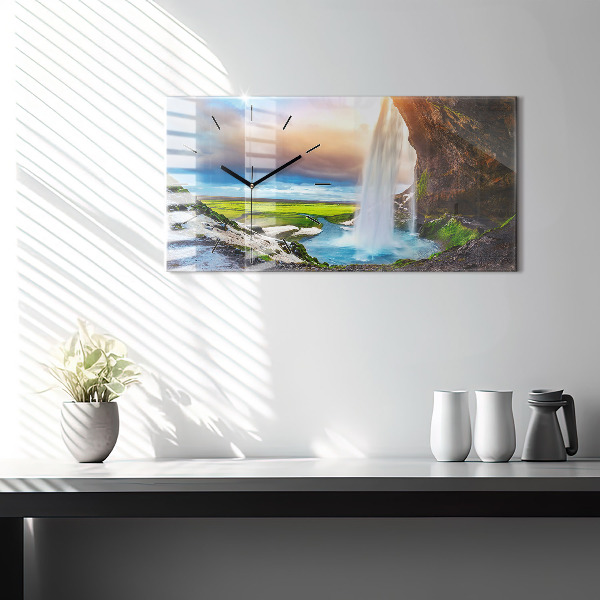 Horizontal wall clock Waterfall in Iceland