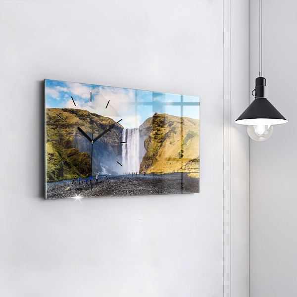 Horizontal wall clock Waterfall in Iceland