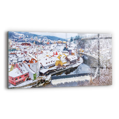 Horizontal wall clock Panorama of the city in winter