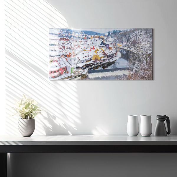 Horizontal wall clock Panorama of the city in winter