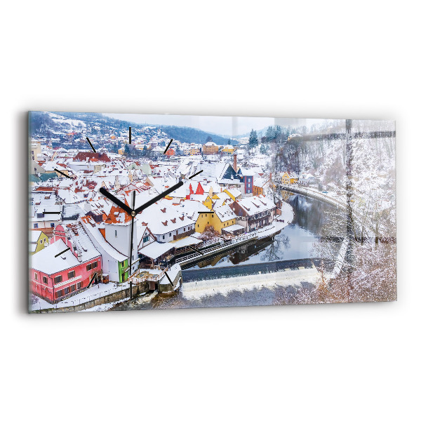 Horizontal wall clock Panorama of the city in winter