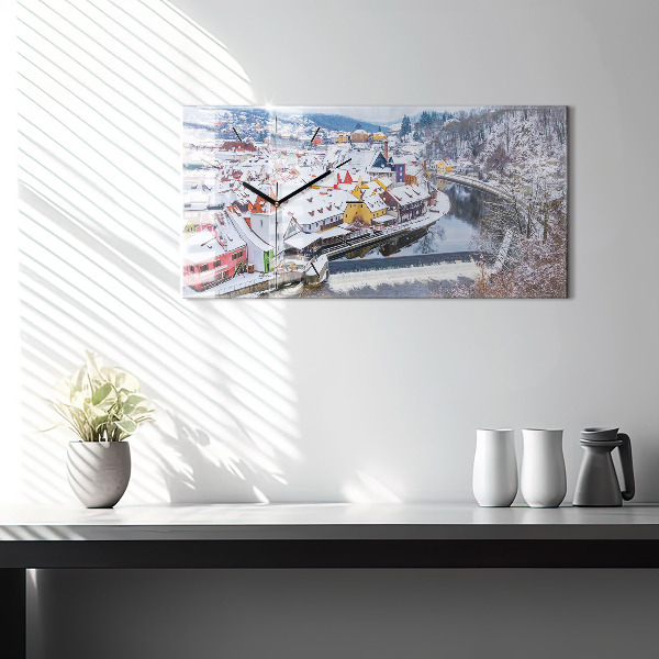 Horizontal wall clock Panorama of the city in winter
