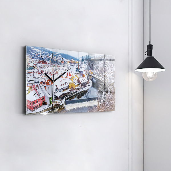 Horizontal wall clock Panorama of the city in winter