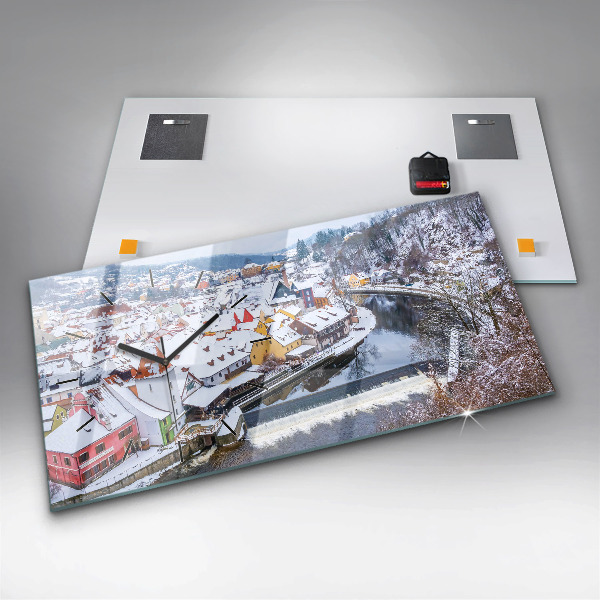 Horizontal wall clock Panorama of the city in winter