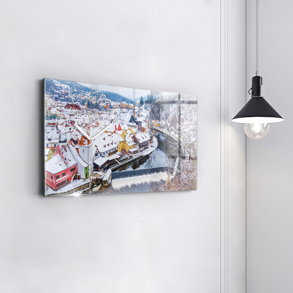 Horizontal wall clock Panorama of the city in winter