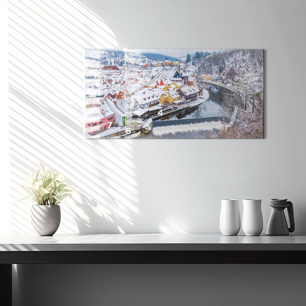Horizontal wall clock Panorama of the city in winter