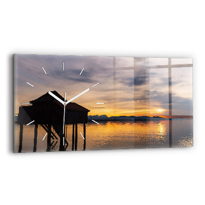 Horizontal wall clock Sunset over the lake