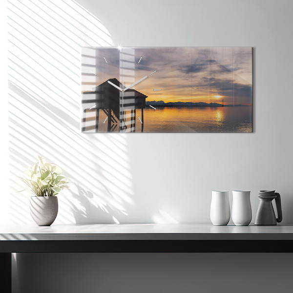 Horizontal wall clock Sunset over the lake