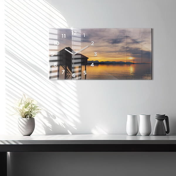 Horizontal wall clock Sunset over the lake