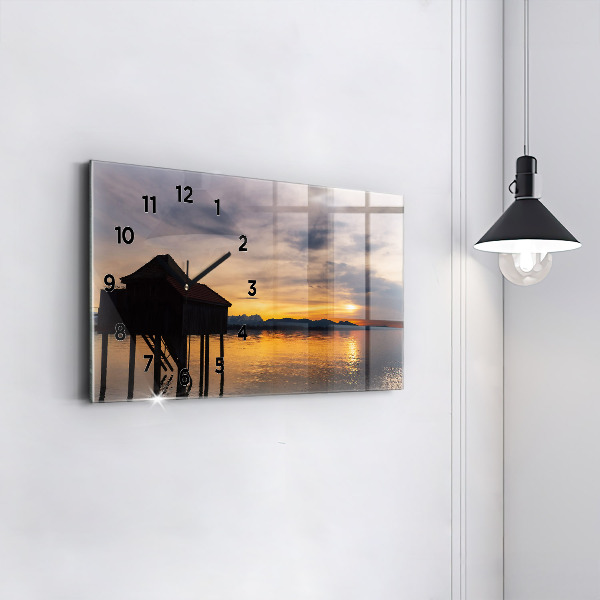 Horizontal wall clock Sunset over the lake