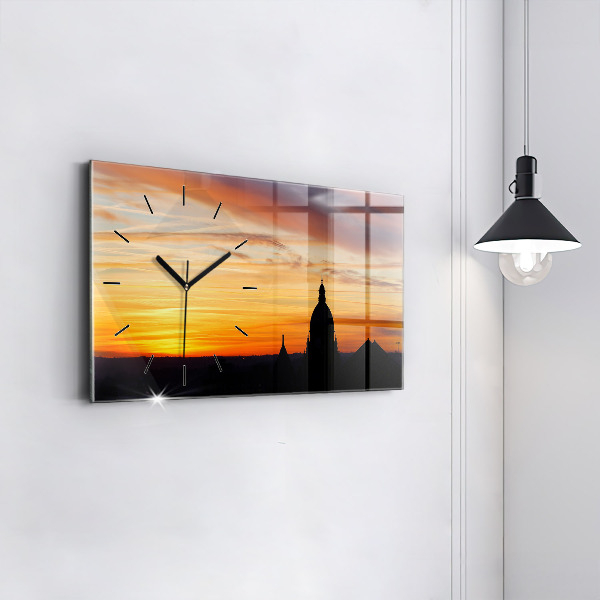 Horizontal wall clock Building and sunset