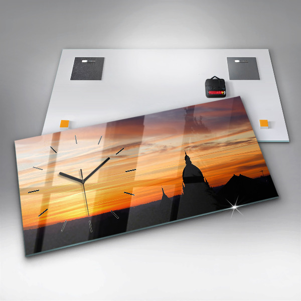 Horizontal wall clock Building and sunset