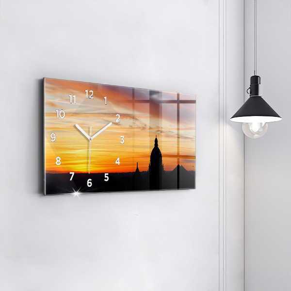 Horizontal wall clock Building and sunset