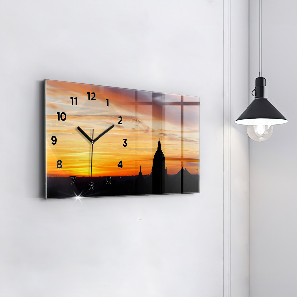 Horizontal wall clock Building and sunset
