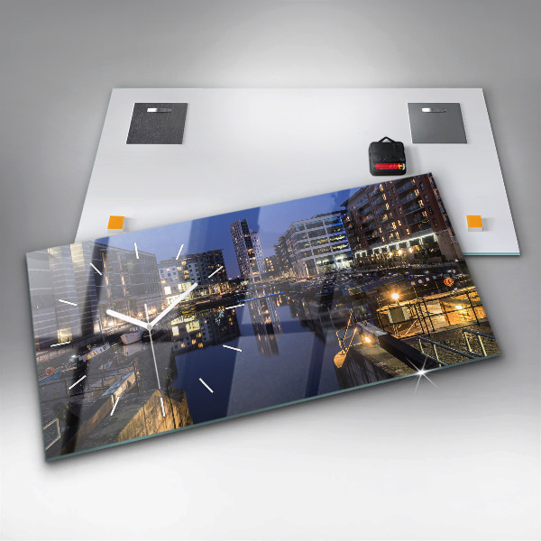 Horizontal wall clock The city lit up at night