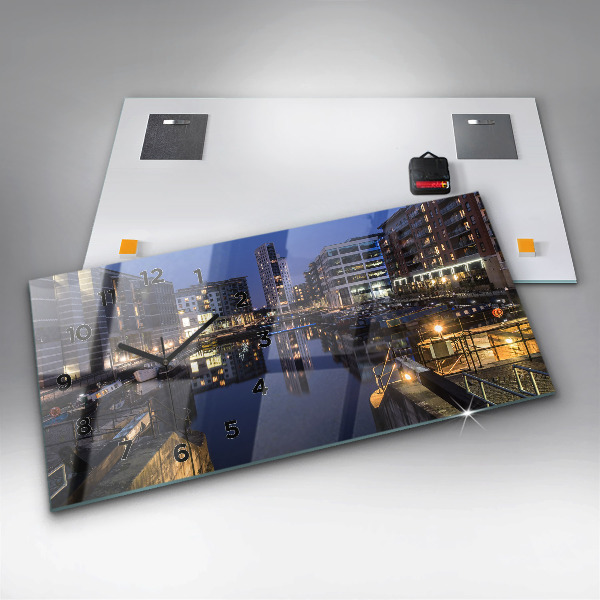 Horizontal wall clock The city lit up at night