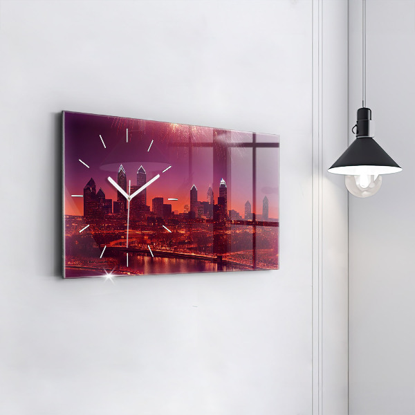 Horizontal wall clock Philadelphia City at Night