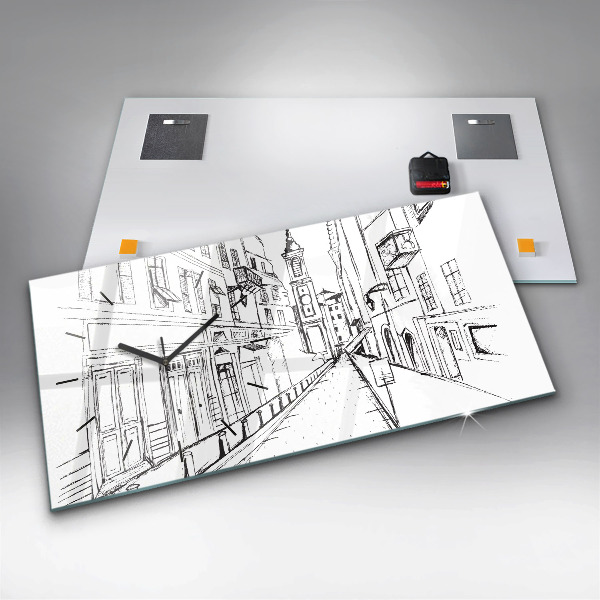 Horizontal wall clock Drawing of the city of Provence
